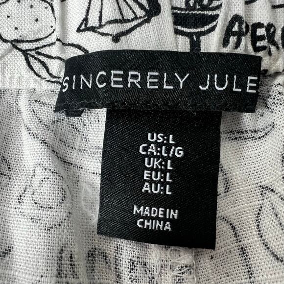Sincerely Jules Pull On Wide Leg Linen Pants Black White Italian Vacation Sz L - Picture 7 of 10